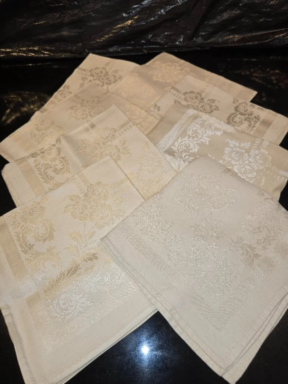 Napkins Damask Floral Linen Ivory Set of 8 Japan 14.75